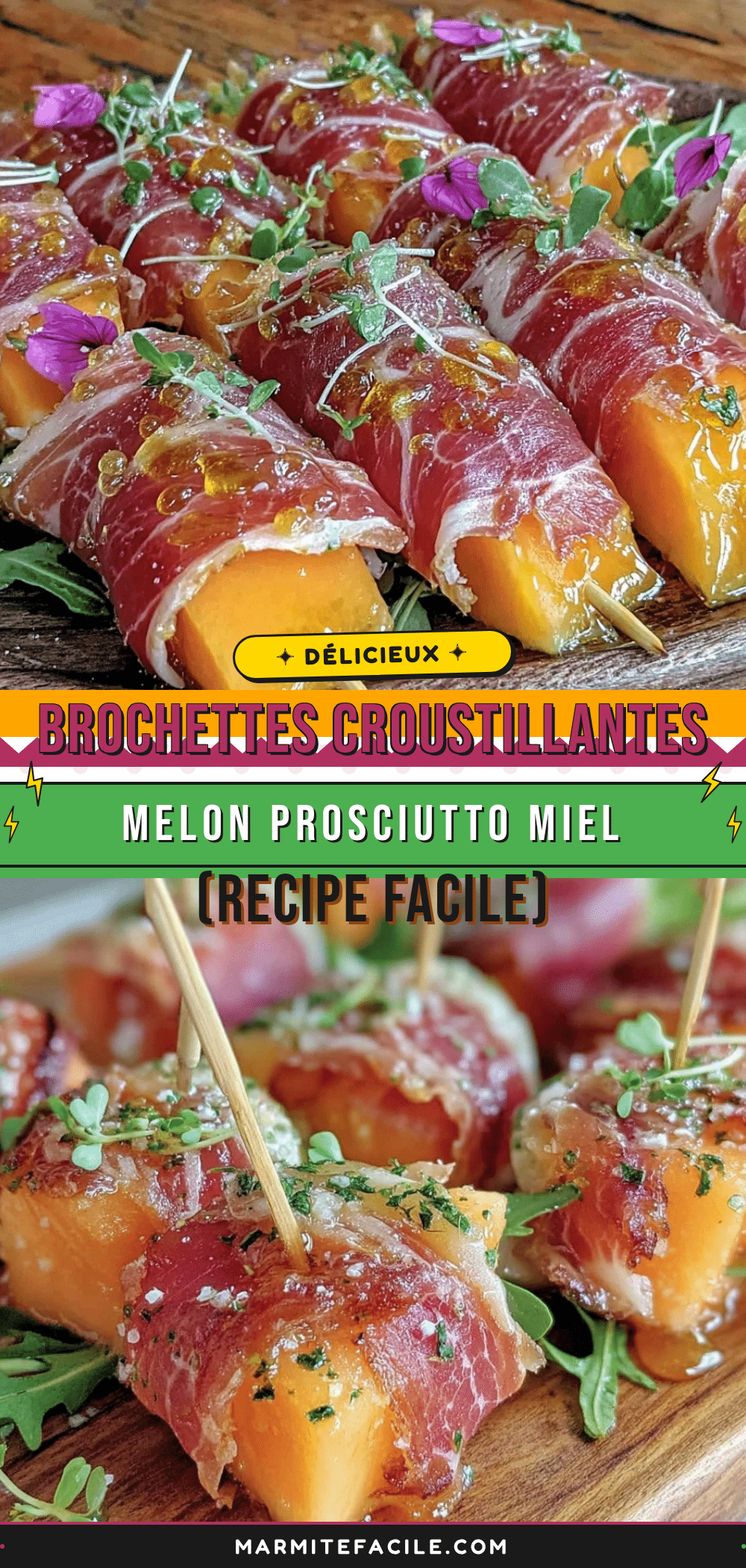 brochettes croustillantes melon prosciutto miel recipe