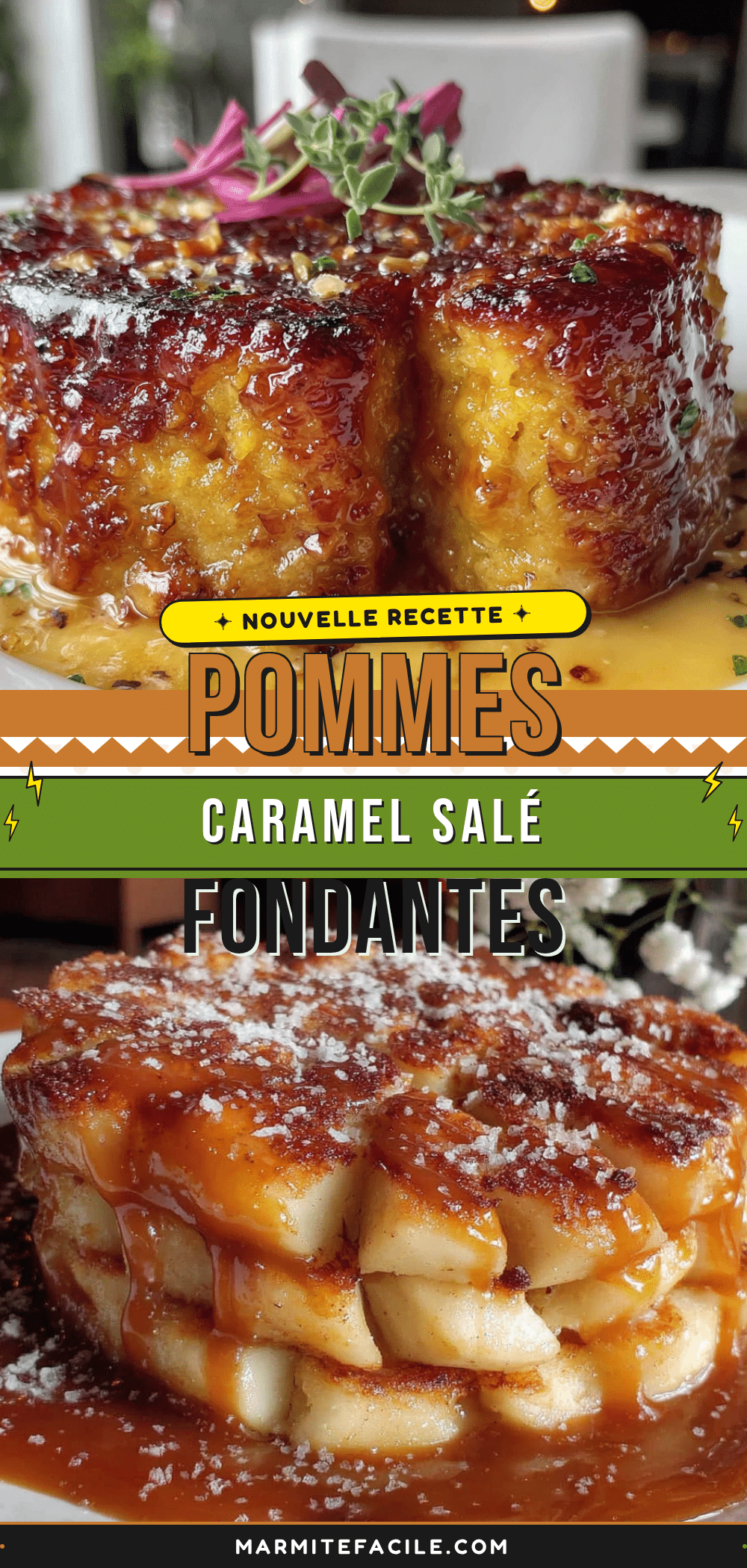 barres fondantes aux pommes et caramel salé recipe