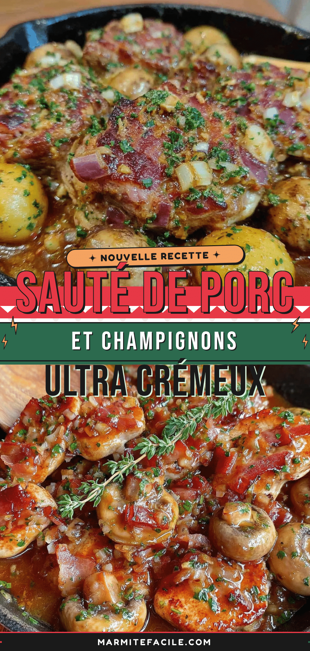 crémeux sauté de porc et champignons tout-en-un recipe