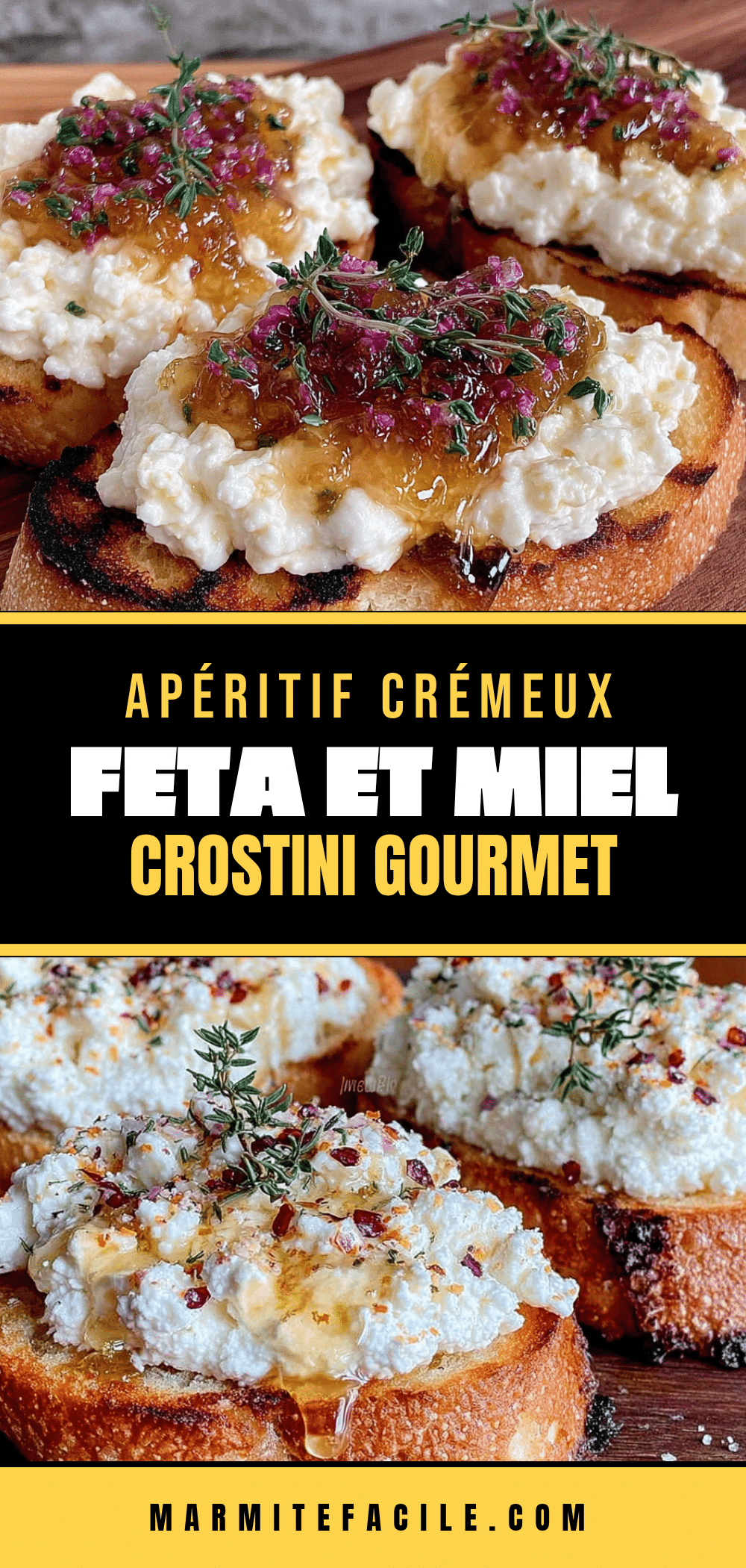 Crostini feta fouettée miel recipe